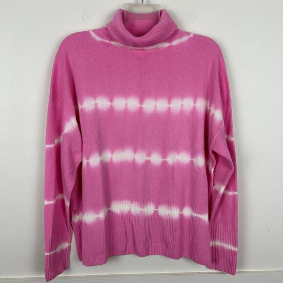 Cinq a Sept Pink Striped Turtleneck Long Sleeve Cashmere Sweater S - Picture 1 of 5